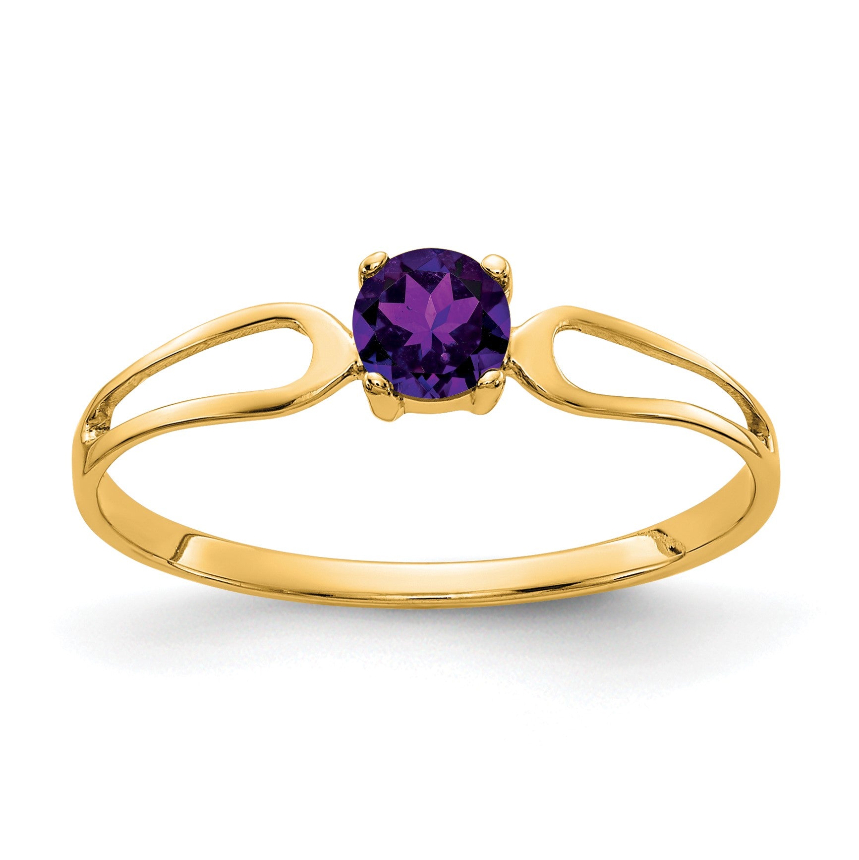 14k 4mm Round Amethyst Split Shank Ring