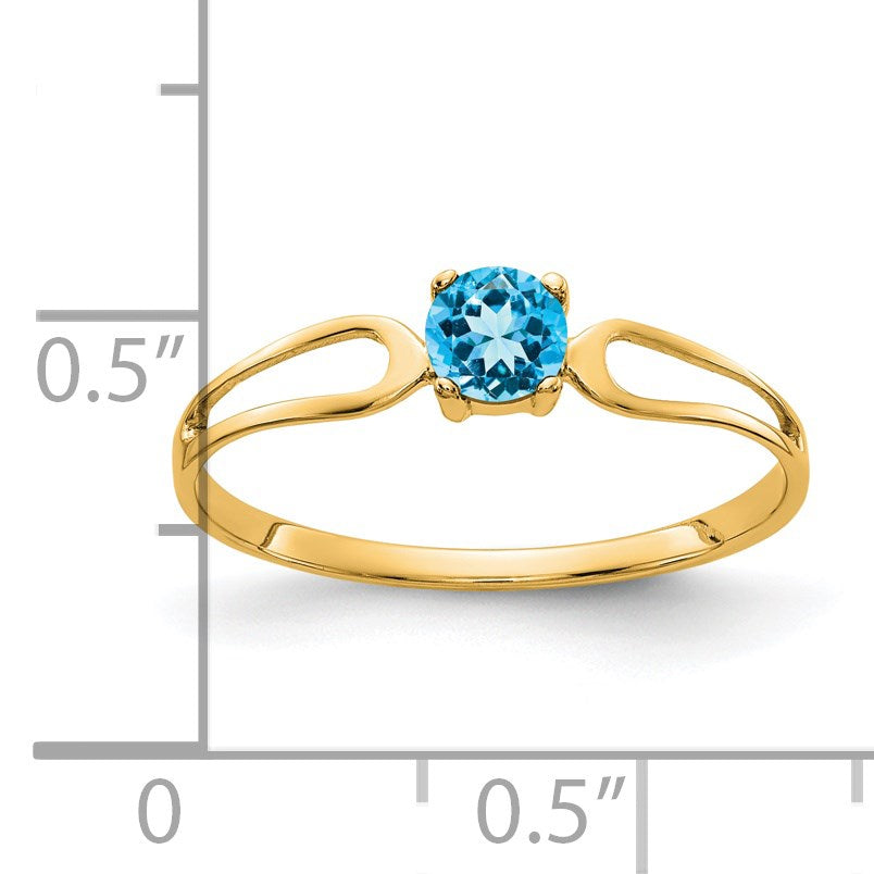 14k 4mm Round Blue Topaz Split Shank Ring