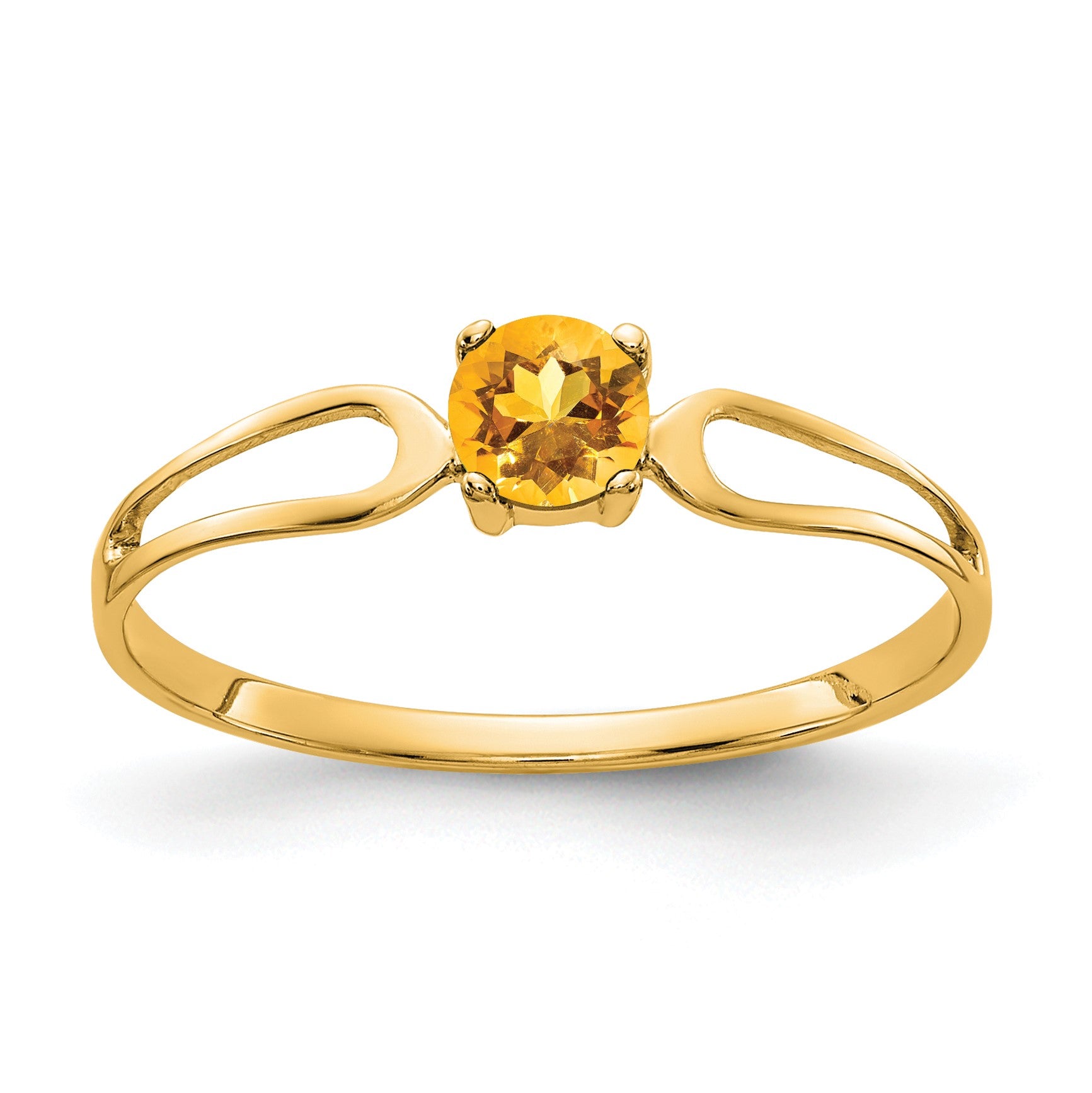 14k 4mm Round Citrine Split Shank Ring