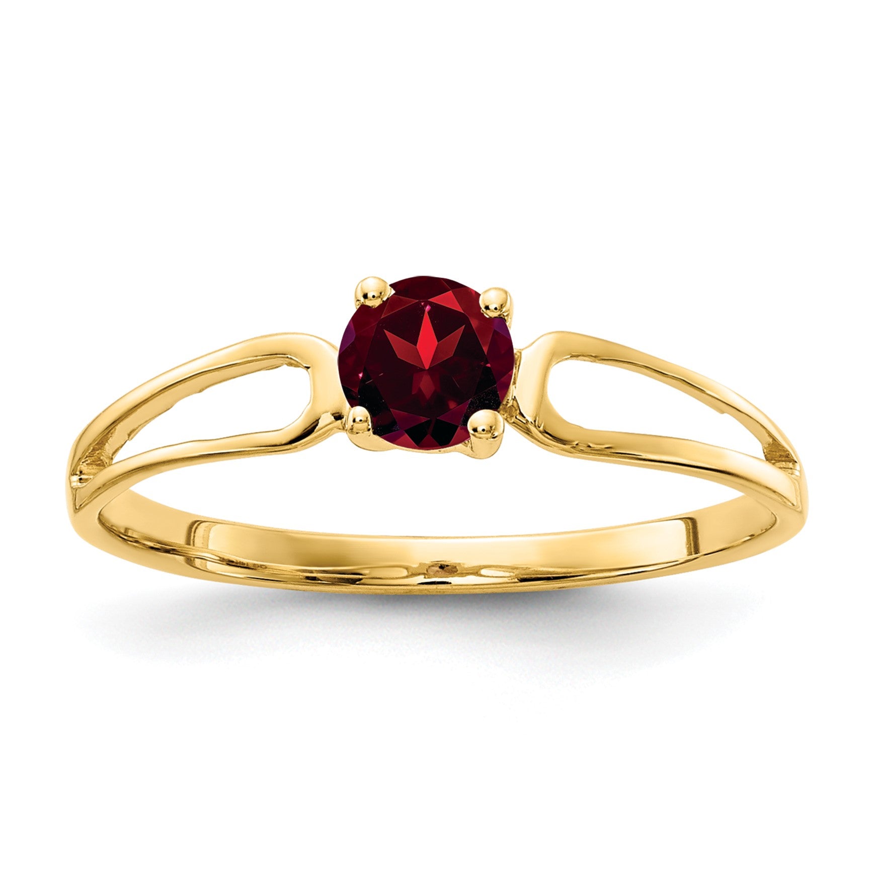 14k 4mm Round Garnet Split Shank Ring