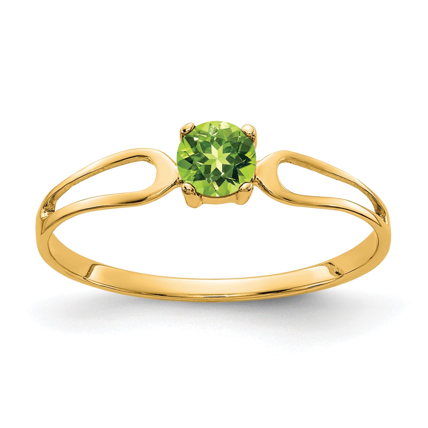 14k 4mm Round Peridot Split Shank Ring
