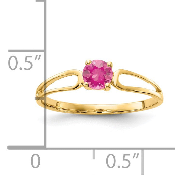 14k 4mm Round Pink Tourmaline Split Shank Ring