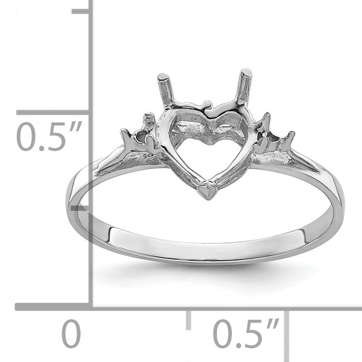 14k White Gold 2-1.6mm Round and 1-7mm Heart Gemstone Ring Mounting