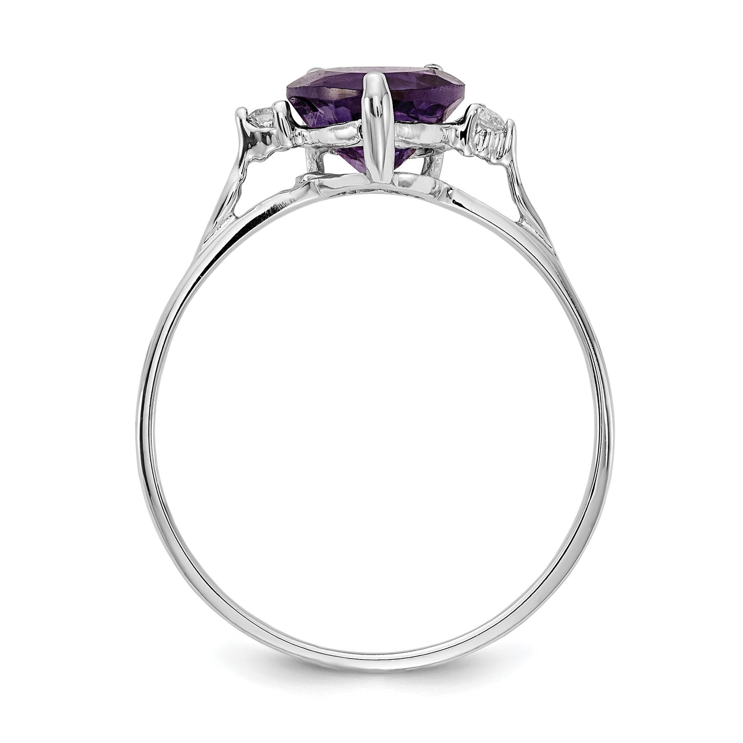 14k White Gold 7mm Heart Amethyst and 1/20 carat AA Diamond Ring
