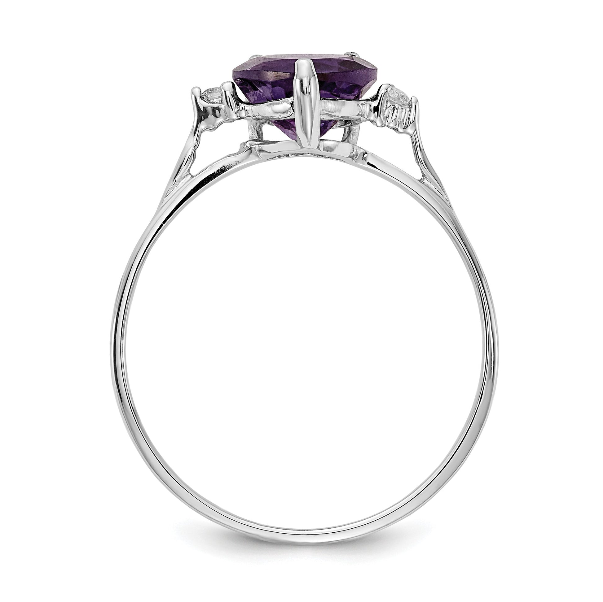 14k White Gold 7mm Heart Amethyst and 1/20 carat AA Diamond Ring