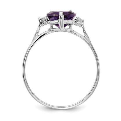 14k White Gold 7mm Heart Amethyst and 1/20 carat AA Diamond Ring