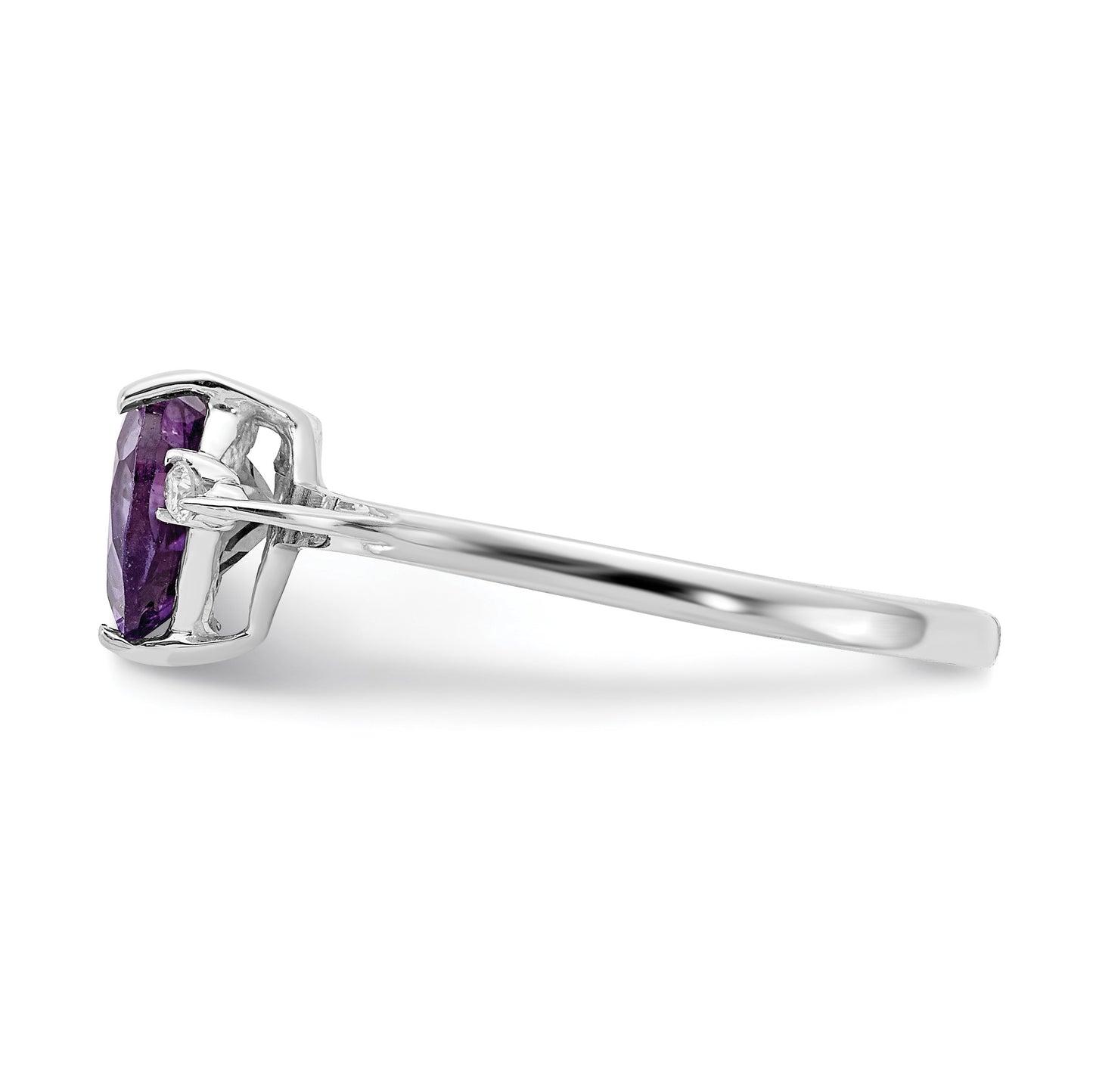 14k White Gold 7mm Heart Amethyst and 1/20 carat AA Diamond Ring