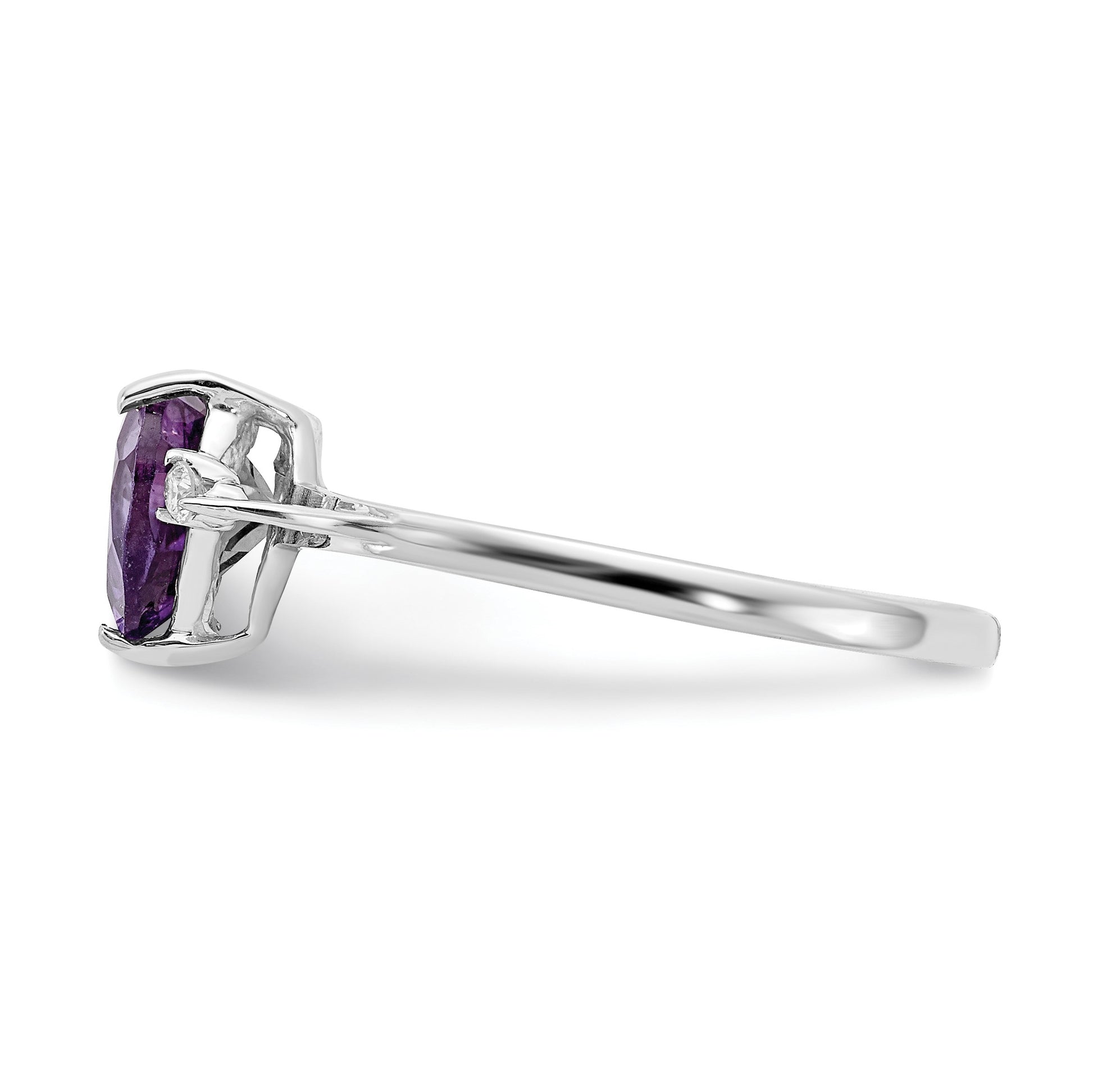 14k White Gold 7mm Heart Amethyst and 1/20 carat AA Diamond Ring