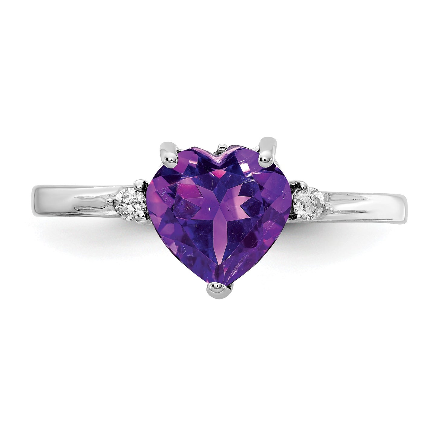 14k White Gold 7mm Heart Amethyst and 1/20 carat AA Diamond Ring