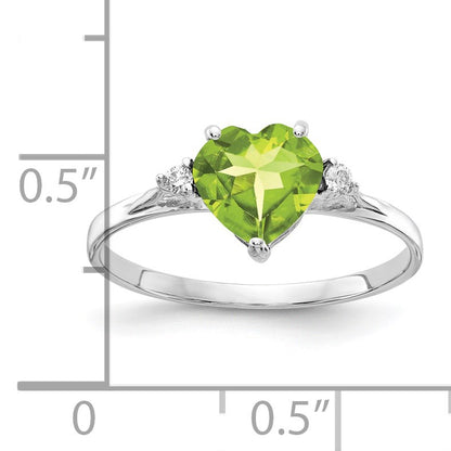 14k White Gold 7mm Heart Peridot and AA Diamond Ring