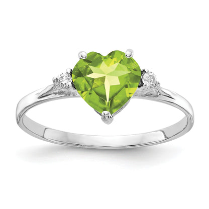 14k White Gold 7mm Heart Peridot and AA Diamond Ring
