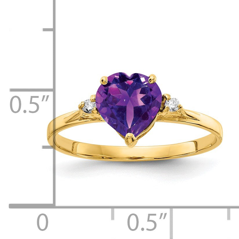 14k 7mm Heart Amethyst and A Diamond Ring