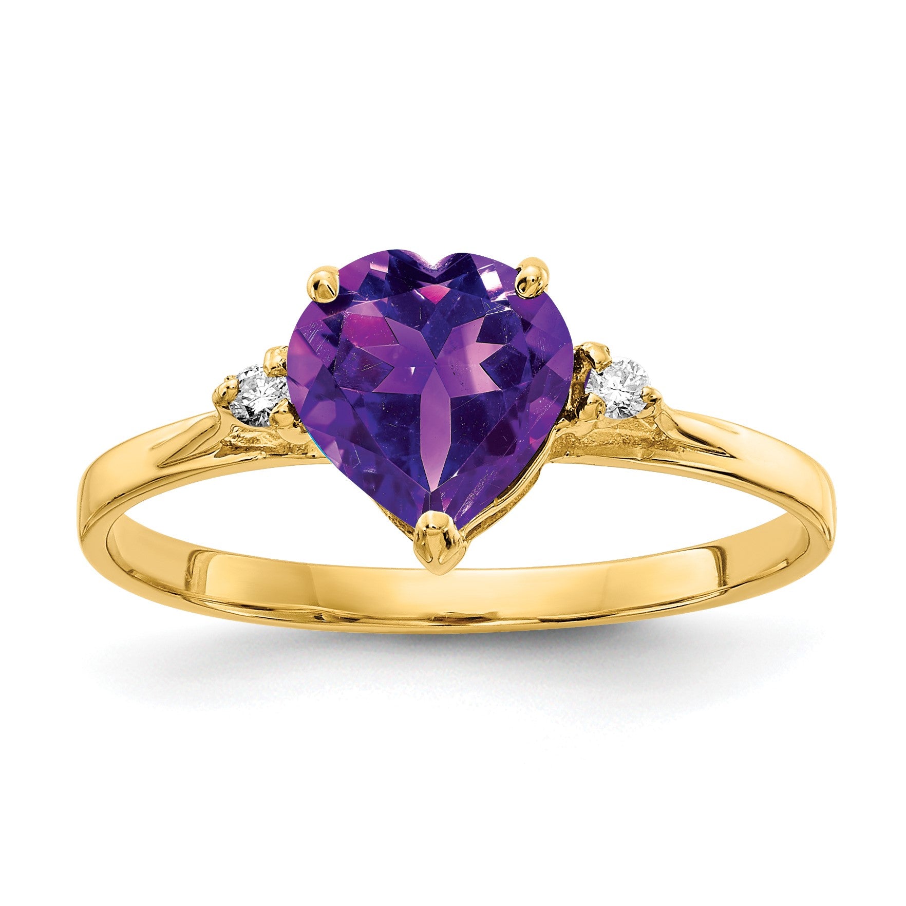14k 7mm Heart Amethyst and A Diamond Ring