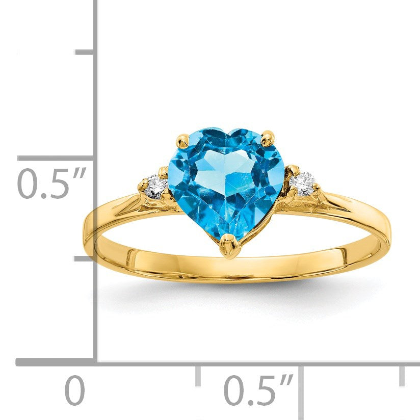 14k 7mm Heart Blue Topaz and 1/20 carat AA Diamond Ring