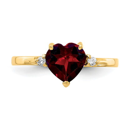 14k 7mm Heart Garnet and AA Diamond Ring