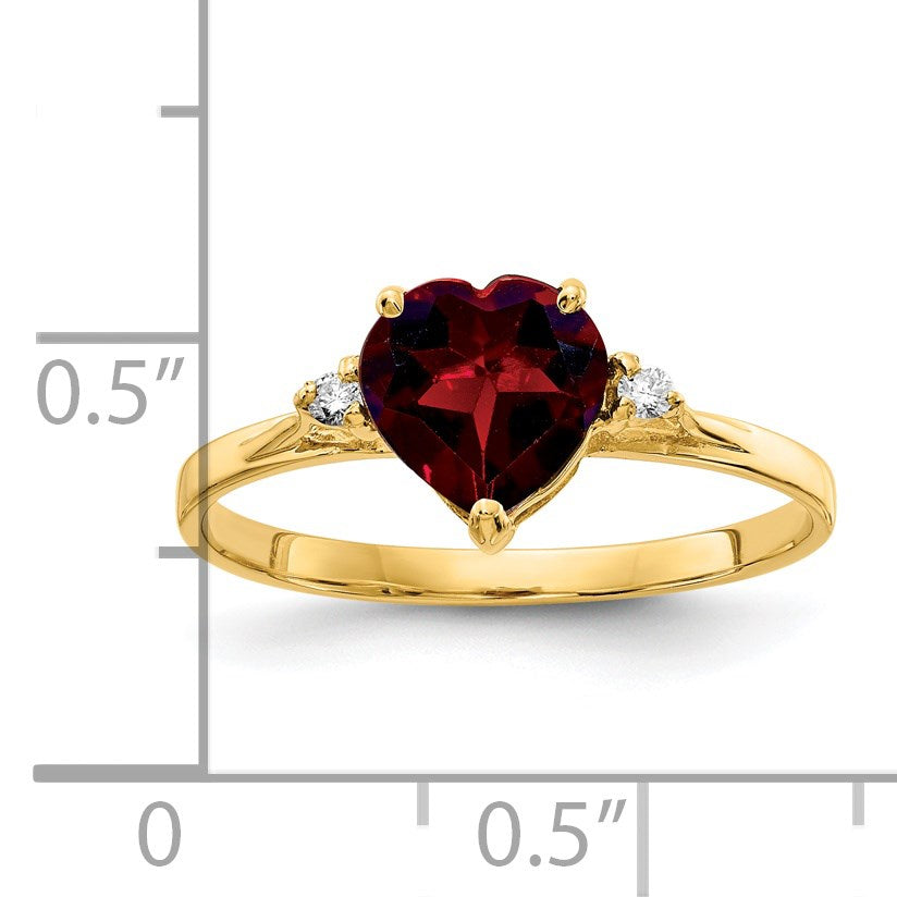 14k 7mm Heart Garnet and AA Diamond Ring