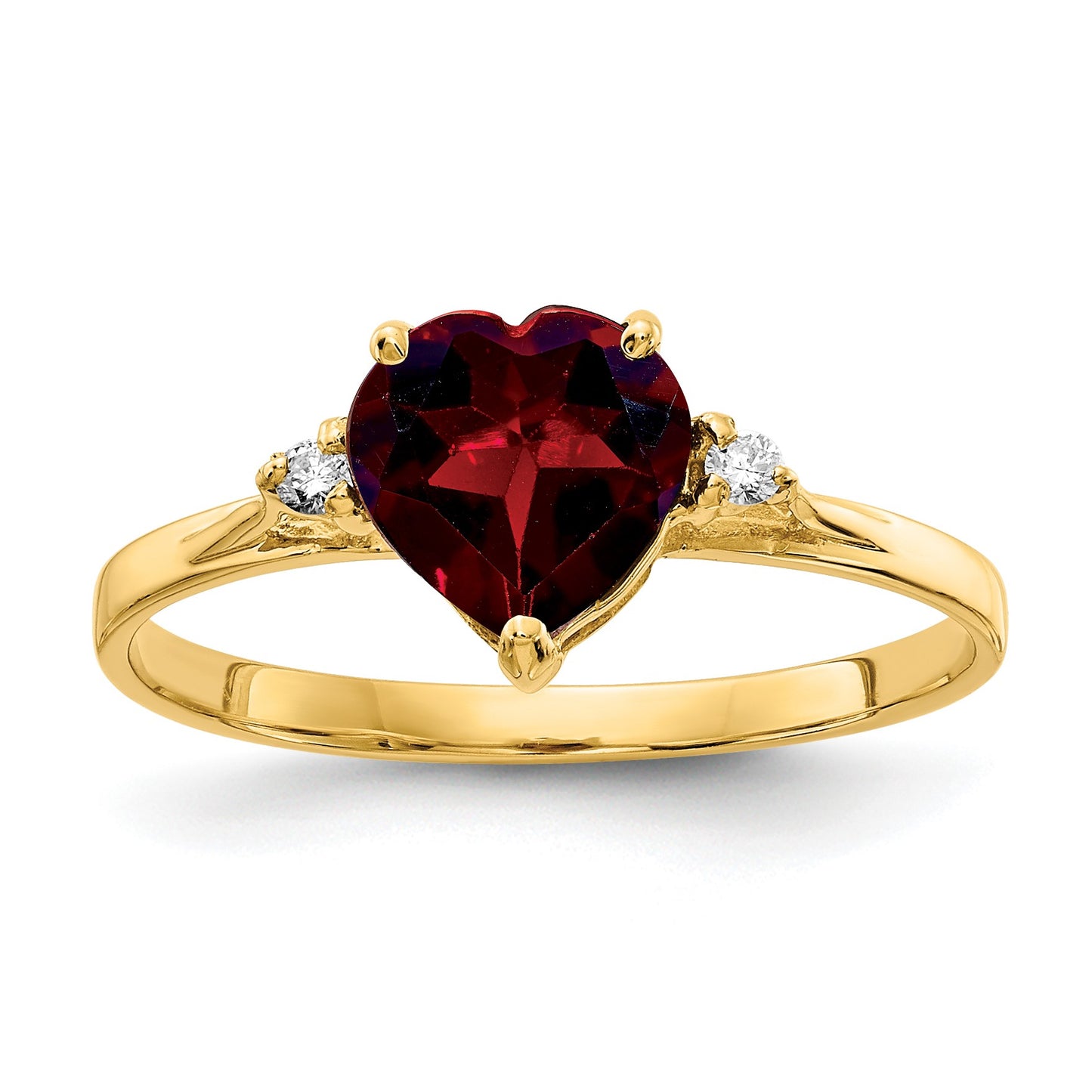 14k 7mm Heart Garnet and AA Diamond Ring