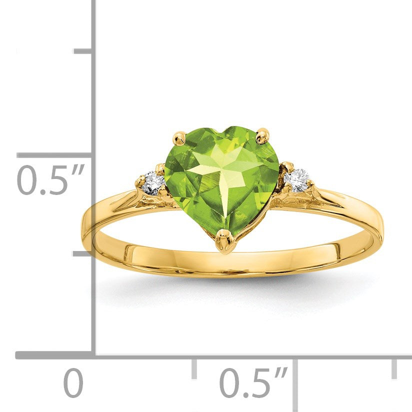 14k 7mm Heart Peridot and AA Diamond Ring