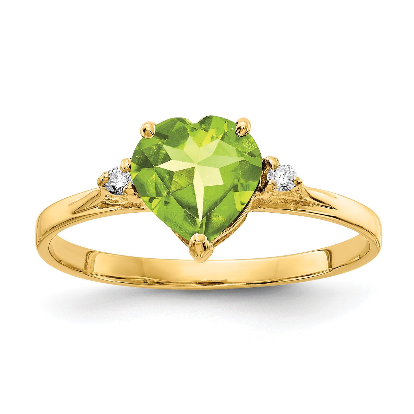 14k 7mm Heart Peridot and AA Diamond Ring