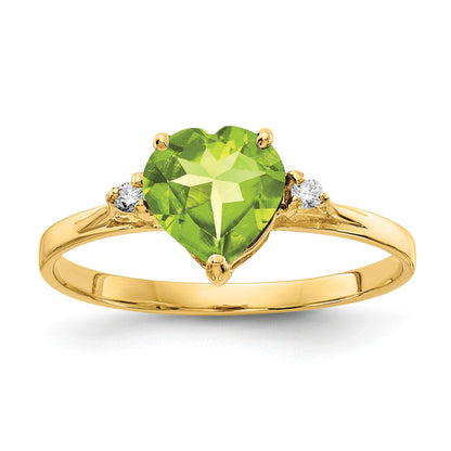 14k 7mm Heart Peridot and AA Diamond Ring
