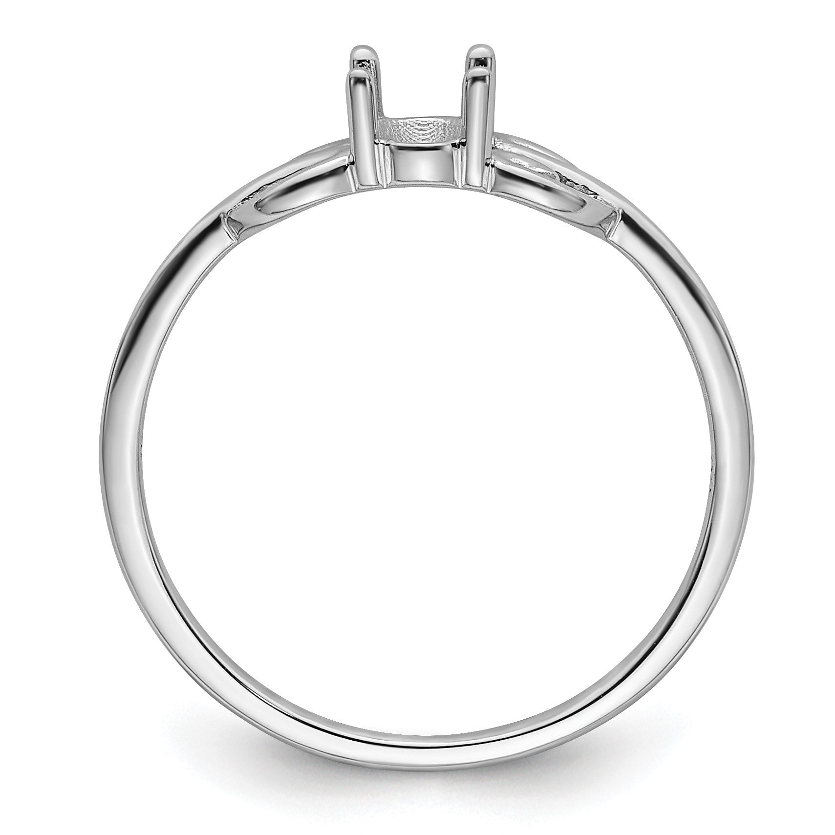 14k White Gold Polished Holds 6x4 Oval Gemstone Ring Mounting