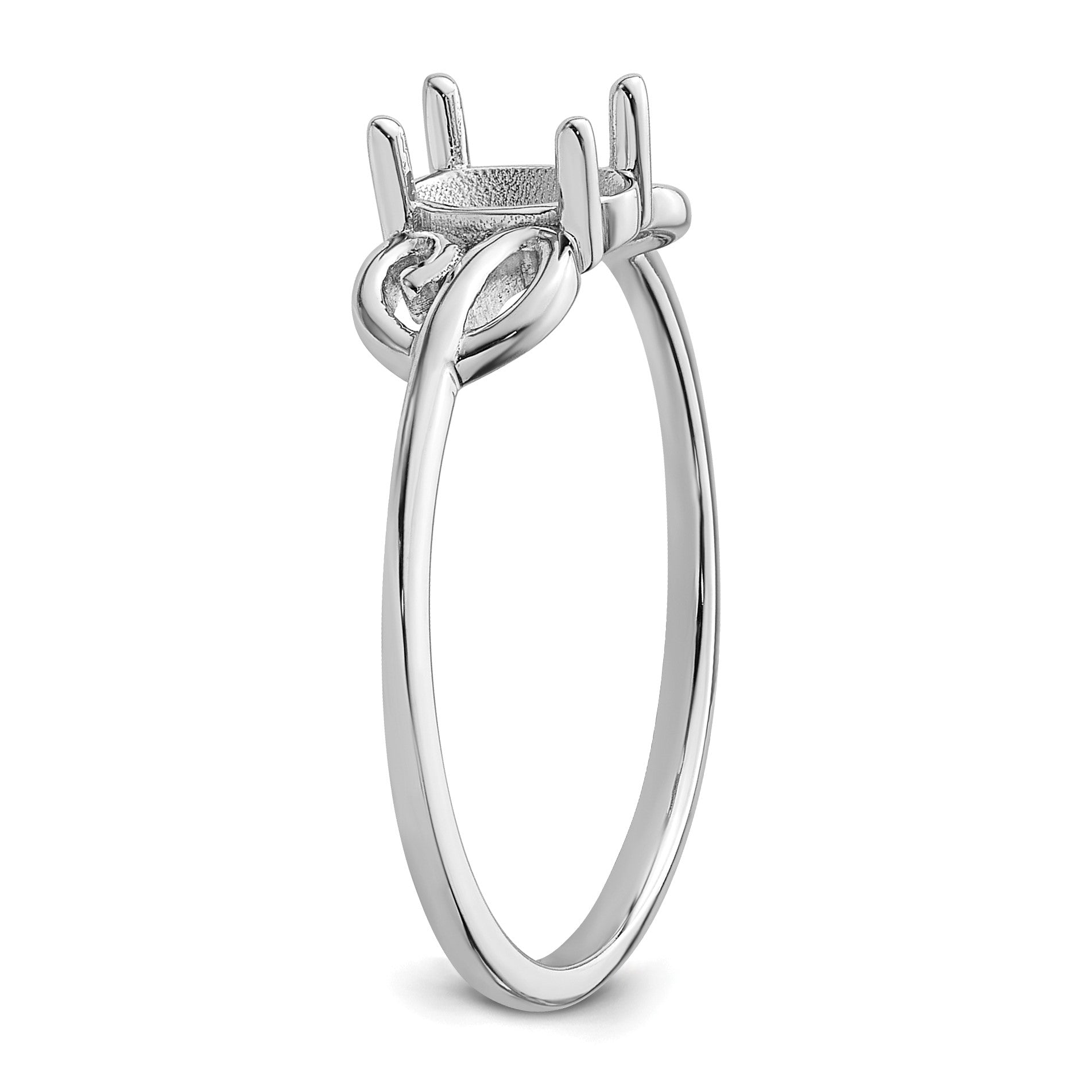 14k White Gold Polished Holds 6x4 Oval Gemstone Ring Mounting