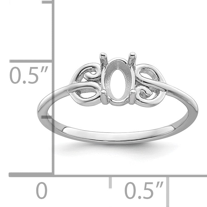 14k White Gold Polished Holds 6x4 Oval Gemstone Ring Mounting