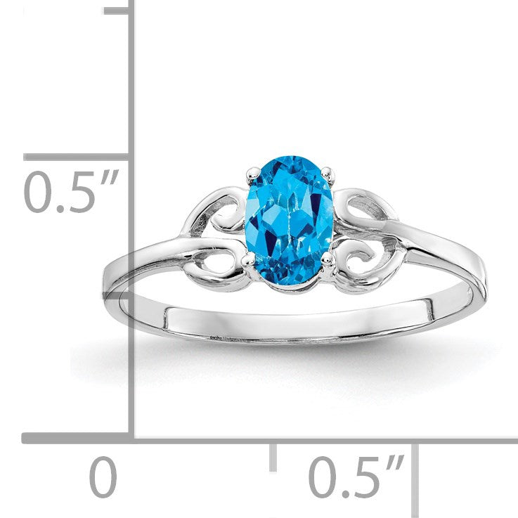 14k White Gold 6x4mm Oval Blue Topaz Ring
