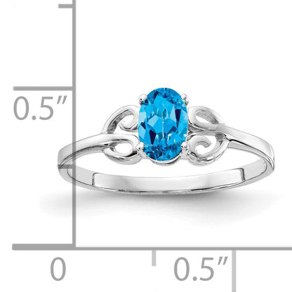 14k White Gold 6x4mm Oval Blue Topaz Ring
