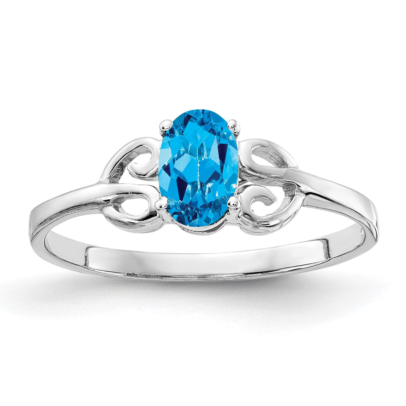 14k White Gold 6x4mm Oval Blue Topaz Ring