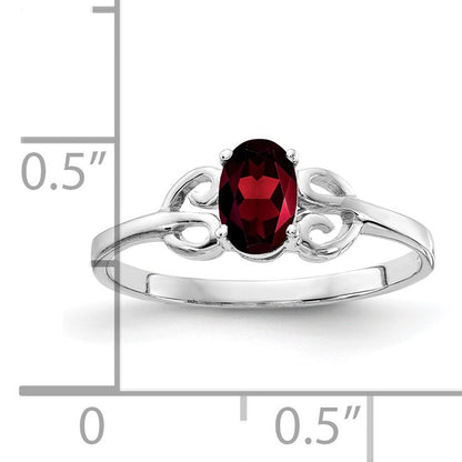 14k White Gold 6x4mm Oval Garnet Ring