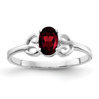 14k White Gold 6x4mm Oval Garnet Ring