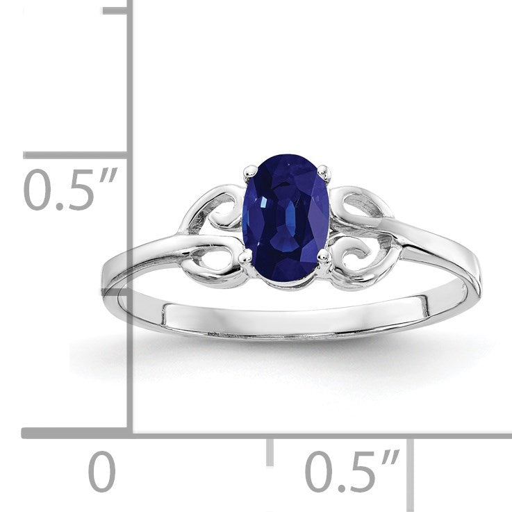 14k White Gold 6x4mm Oval Blue Sapphire Ring