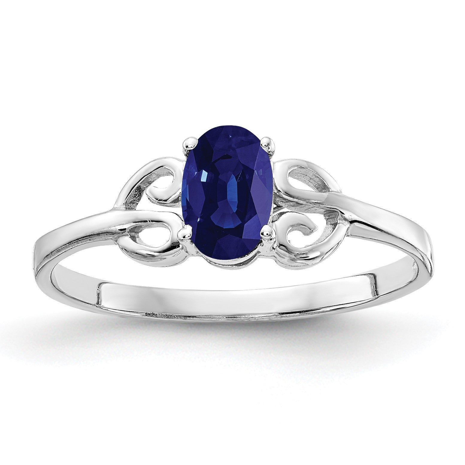 14k White Gold 6x4mm Oval Blue Sapphire Ring