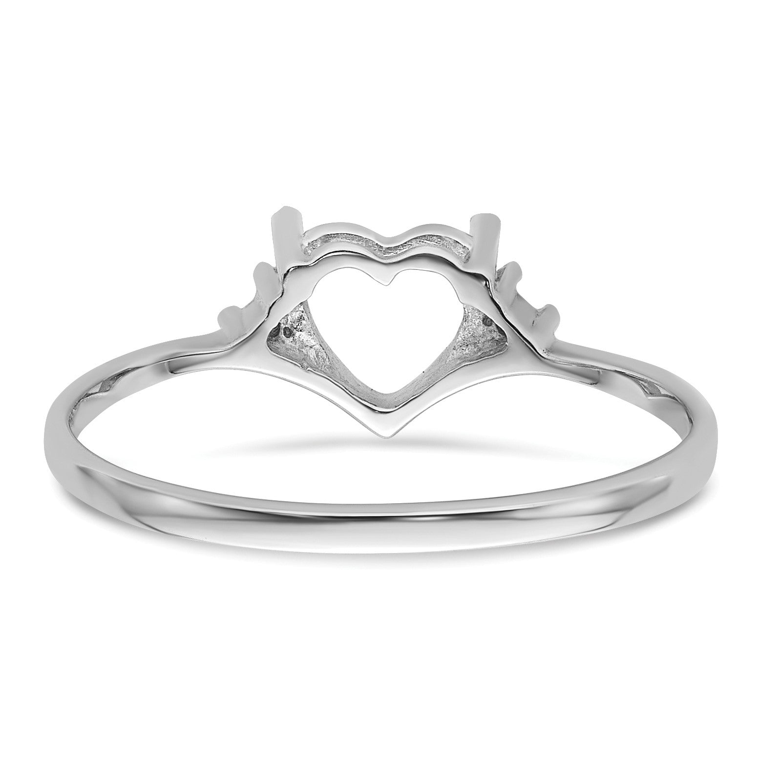 14k White Gold Polished Holds 2-1.5mm Round and 1-6mm Heart Gemstone Ring Mounting