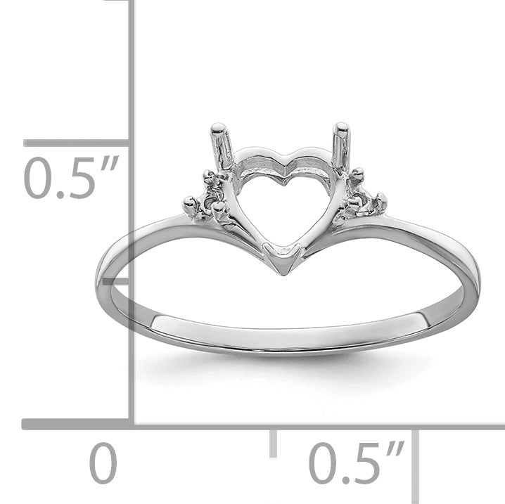 14k White Gold Polished Holds 2-1.5mm Round and 1-6mm Heart Gemstone Ring Mounting