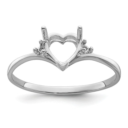 14k White Gold Polished Holds 2-1.5mm Round and 1-6mm Heart Gemstone Ring Mounting