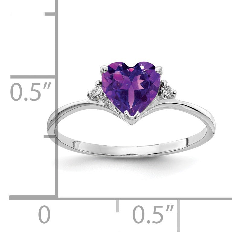 14k White Gold 6mm Heart Amethyst and AA Diamond Ring