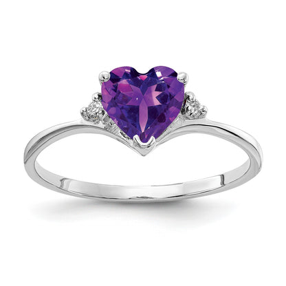 14k White Gold 6mm Heart Amethyst and AA Diamond Ring