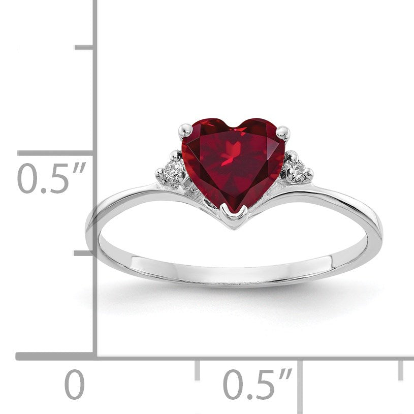 14k White Gold 6mm Heart Lab-Created Ruby and AAA Diamond Ring