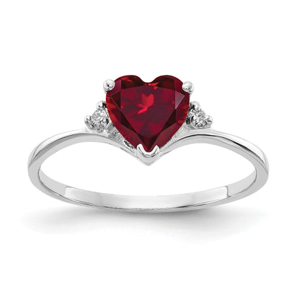 14k White Gold 6mm Heart Lab-Created Ruby and AAA Diamond Ring