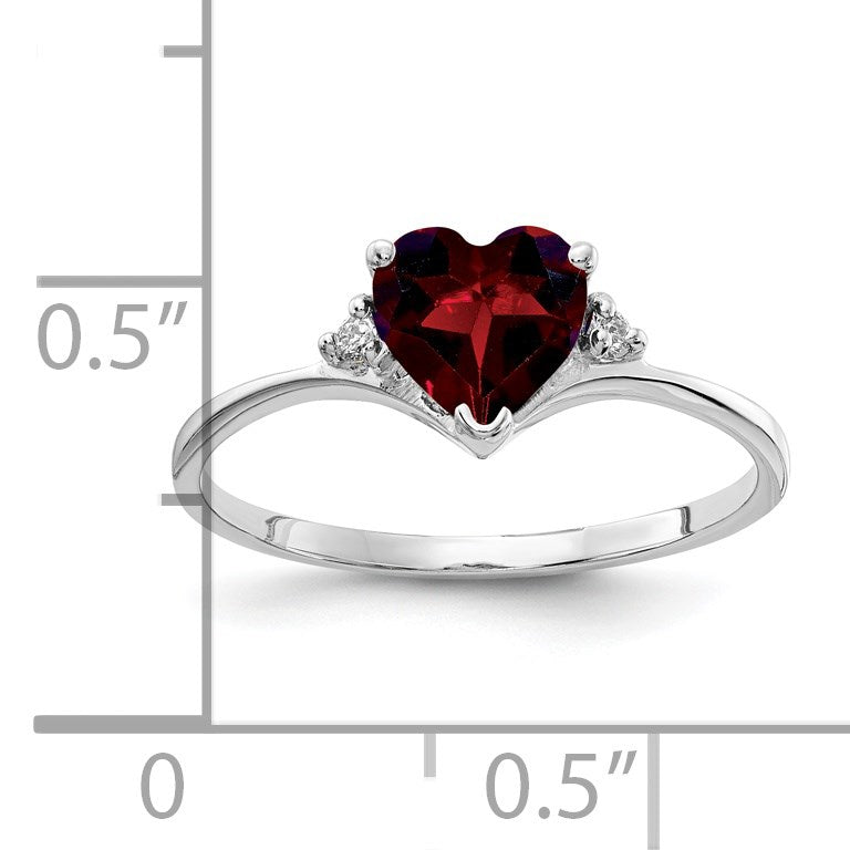 14k White Gold 6mm Heart Garnet and A Diamond Ring