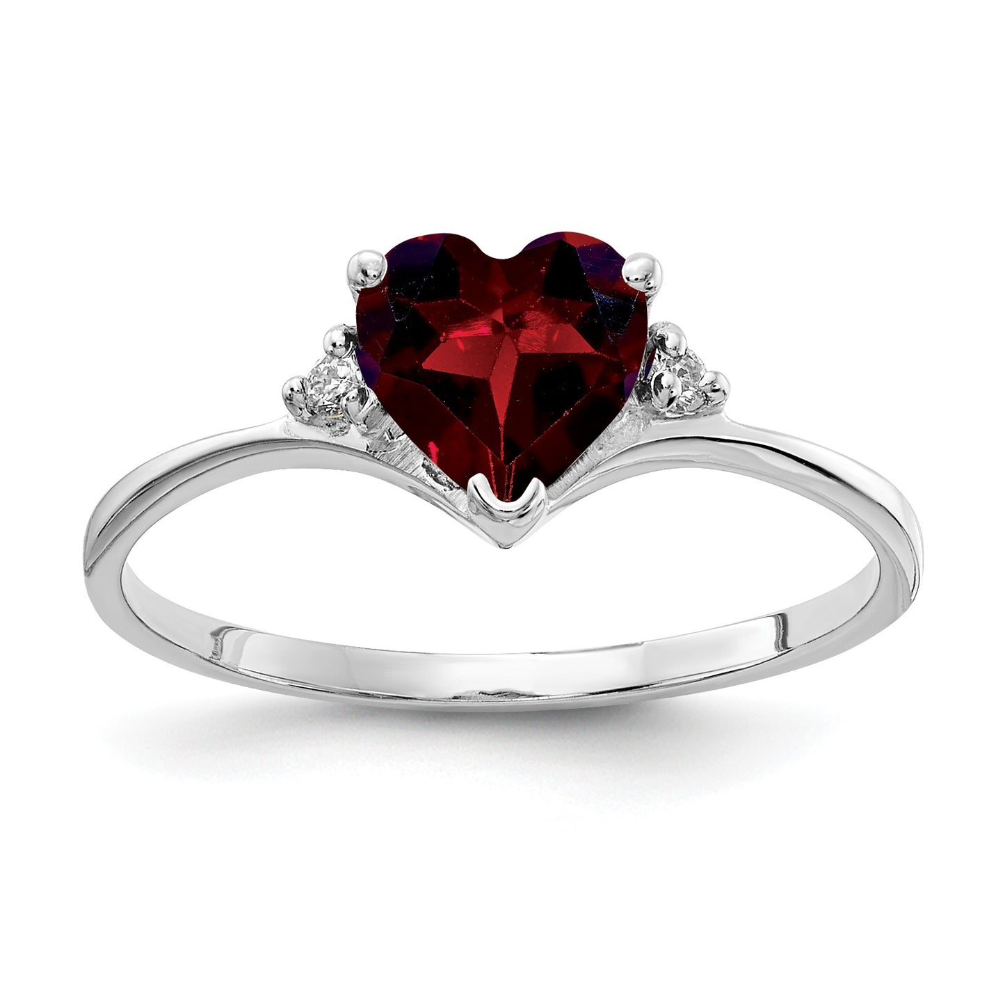 14k White Gold 6mm Heart Garnet and AA Diamond Ring