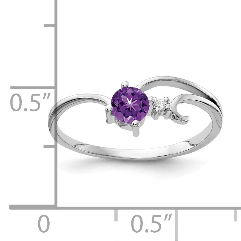 14k White Gold 4mm Round Amethyst and AA Diamond Ring
