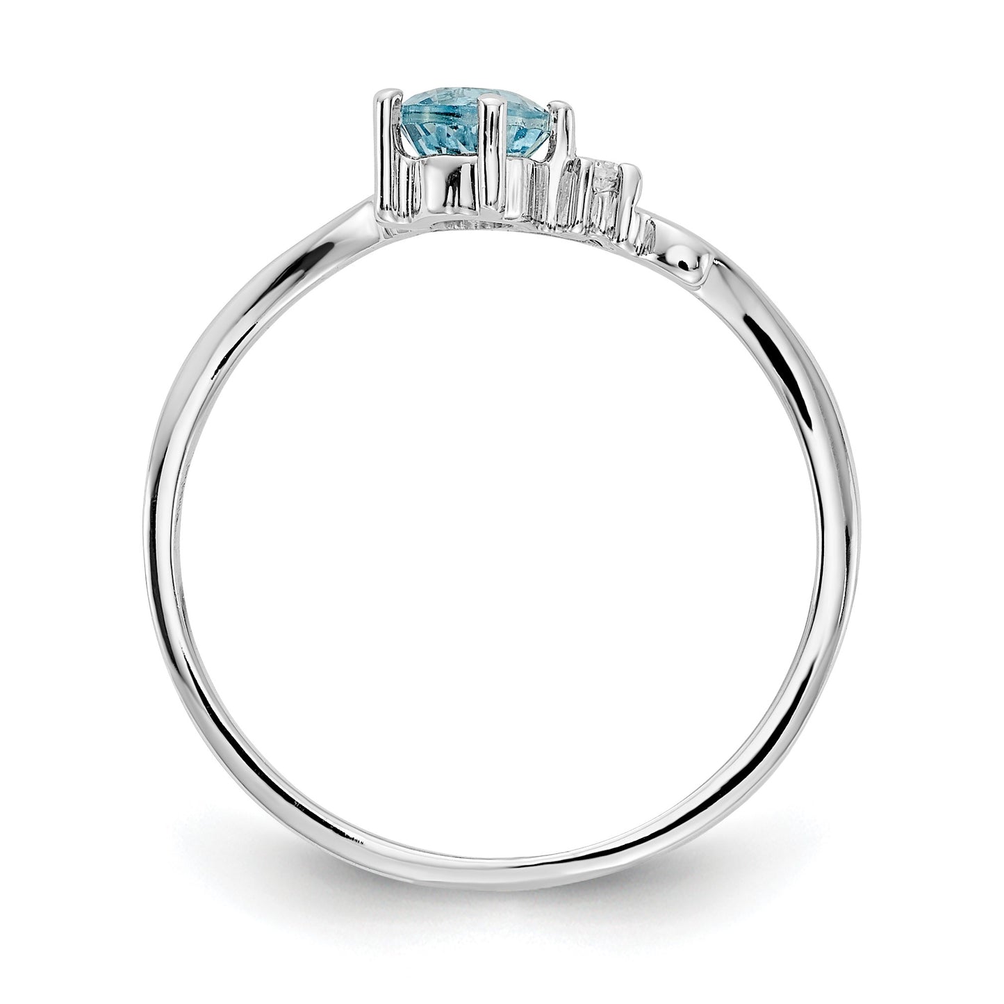 14k White Gold 4mm Round Blue Topaz and AA Diamond Ring