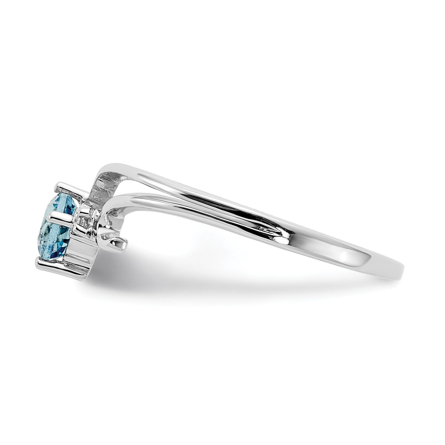 14k White Gold 4mm Round Blue Topaz and AA Diamond Ring