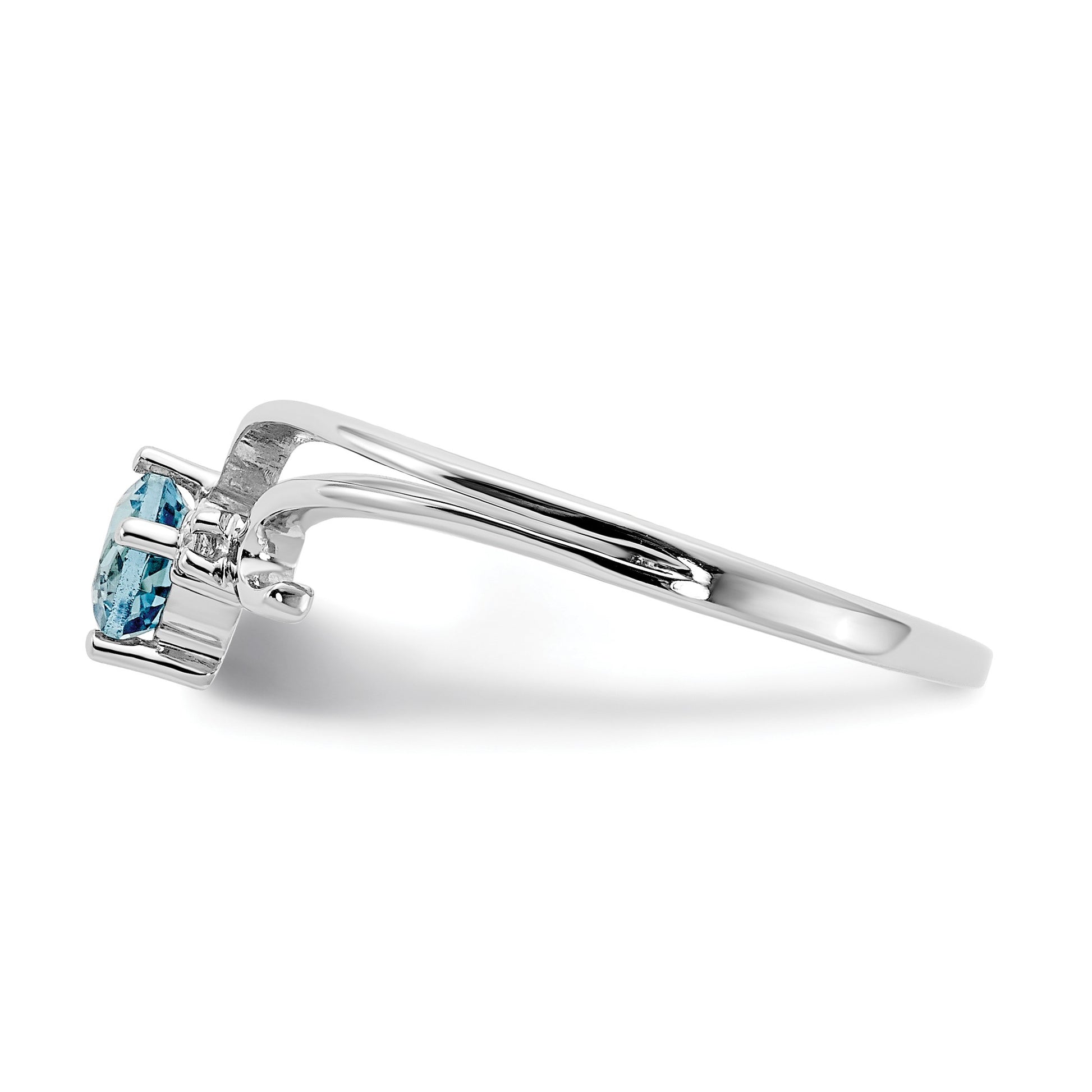 14k White Gold 4mm Round Blue Topaz and AA Diamond Ring
