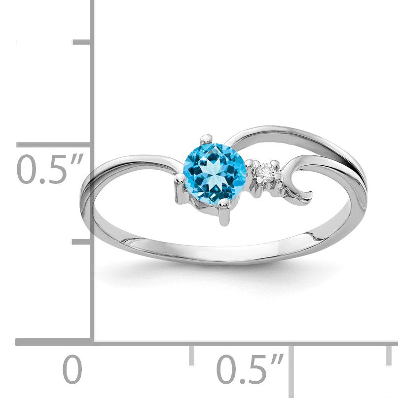 14k White Gold 4mm Round Blue Topaz and AA Diamond Ring