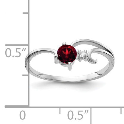 14k White Gold 4mm Round Garnet and AA Diamond Ring