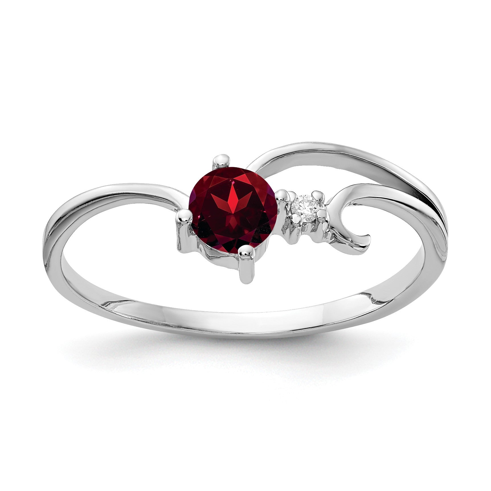 14k White Gold 4mm Round Garnet and AA Diamond Ring